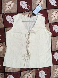 Chic Linen Blend Tie-Front Sleeveless Top