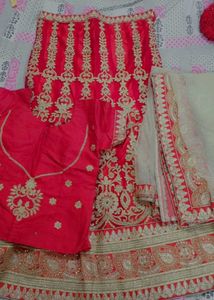 Red &amp; Gold Embroidered Lehenga