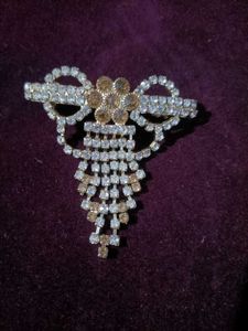 Rhinestone Bow Brooch with Dangles