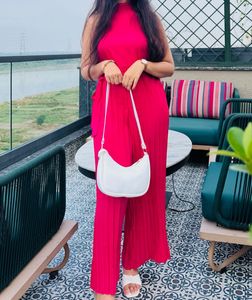 Hot Pink Pleated Jumpsuit