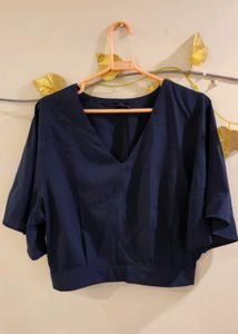 Navy V-Neck Cropped Top