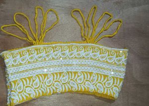 Yellow Embroidered Crop Top