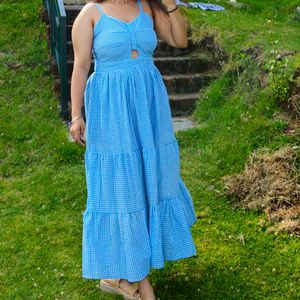 Blue Gingham Maxi Dress Urbanic