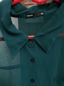 Green Sheer Button-Down Beach Shirt