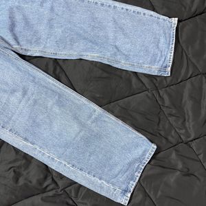 straight-leg, high-waisted jeans