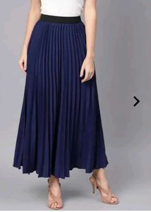 Navy Blue Pleated Midi Skirt