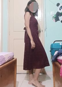Maroon Midi Dress For Women With Lining
