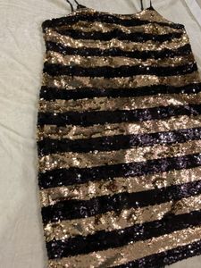 Gold Sequin Striped Knee Length Dress