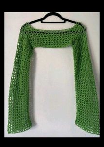 Green Handmade Crochet Shrug Sleeves Y2K Korean