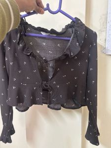 Floral Ruffle Tie-Front Cardigan