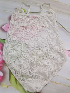 (1300)Vintage White Lace Bodysuit