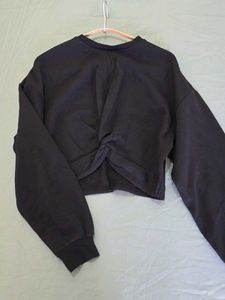 H&amp;M Black Cropped Knot Sweatshirt