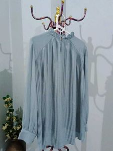 Sage Green Ruffle Neck Blouse