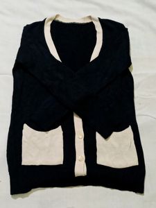 Oversized Black And Beige Cardigan