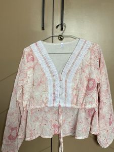 Floral Print Peplum Pink Top