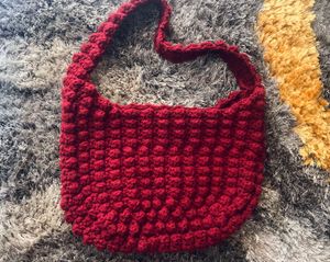 Red Crochet Hobo Bag with Charm