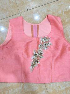 Peach Lehenga Choli With Blue Heavy Jacket