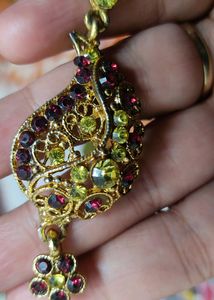 Golden + Purple Pandant Set With Earings