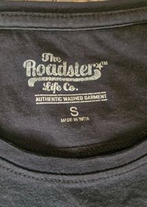Roadster Black Round Neck T Shirt, Size - S