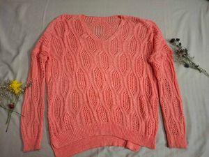 Peach Knit V-Neck Pullover