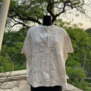 Pink Beige Patch Embroidered Dolman Blouse