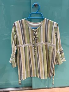 Striped Tie-Neck Top