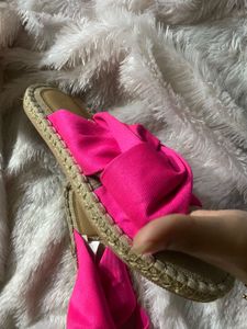 H&amp;M Pink Bow Espadrilles Tie Flats