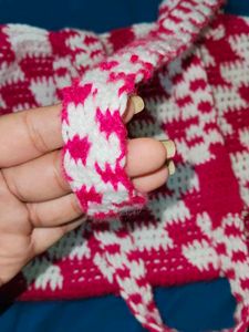 Handmade Crocheted Checkered Bag