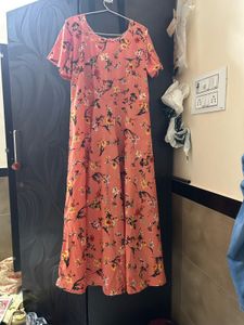 New Coral Flower Print Maxi Dress