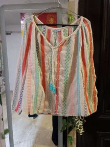 Anthropologie Embroidered Tassel Blouse