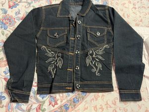 Denim Dark Blue Shade With Hand Work Jacket