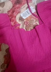 Pink Peplum Top with Puff Sleeves