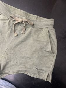 Olive Green Distressed Shorts