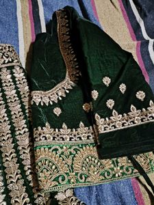 Elegant Green &amp; Gold Embroidered Lehenga