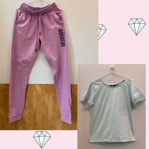Max Fashion: Cute Set: Pink Joggers & Blue Top
