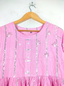 Pink Shades With Silver Strips Kurtas (Women&#39;s)