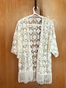 Forever 21 White Lace Fringe Kimono