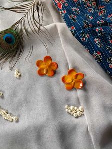 Orange Flower Stud Earrings