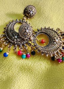 Antique Gold-Plated Chandbali Earrings with Multic