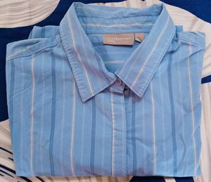 Light Sky Blue Xl Women Stripped Shirt