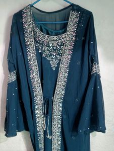 Designer Heavy Stone Work Kurta Pent With Shrug