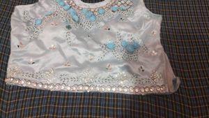 Sky Blue Colour Beaded Blouse