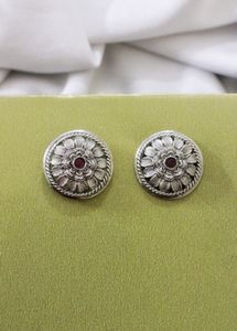 Red Stone Textured Silver Studs