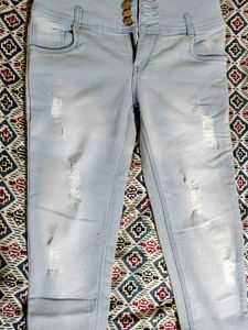 High-Waisted Distressed Jeans
