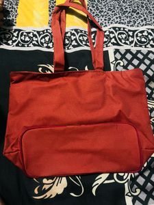 Red Tote Bag with Bird Design