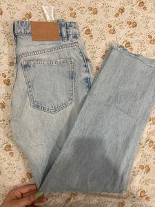 Zara Blue Ribbed Jeans ( High Rise)