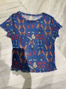Urbanic Mesh Butterfly Print Top