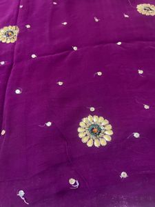 Royal Purple Embroidered Georgette Saree with Gold