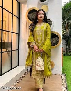 Embroidered Heavy Chinon Silk Kurta Set