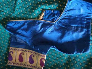 Embellished Blue Color Banarasi Silk Saree+Blouse